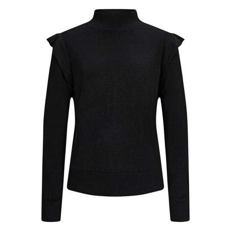 Pull noir uni avec une coupe près du corps un col montant et des épaulettes