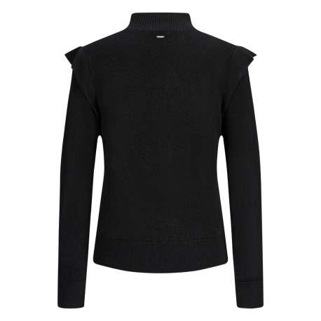 Pull noir uni avec une coupe près du corps un col montant et des épaulettes - Image 2