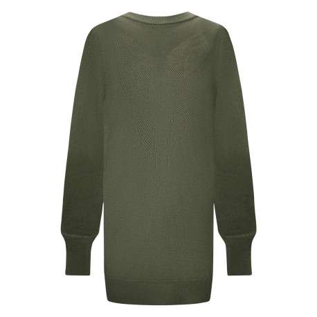 Pull kaki uni avec une coupe longue un col rond et des manches bouffantes - Image 2