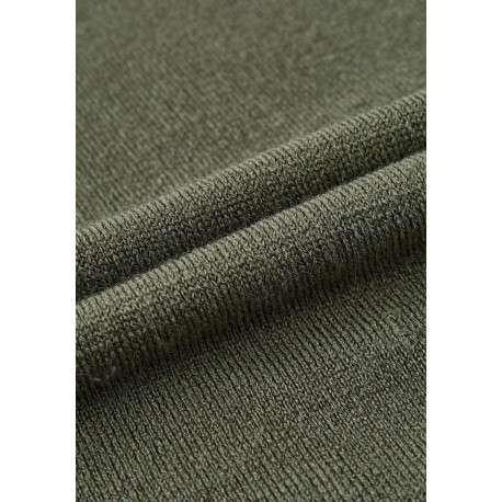 Pull kaki uni avec une coupe longue un col rond et des manches bouffantes - Image 3