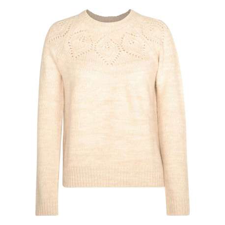 Pull écru en maille torsadée sur le torse avec une coupe droite et un col rond