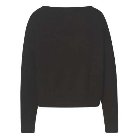 Pull noir uni avec une coupe droite un col rond large et à bijoux sur le flanc - Image 2