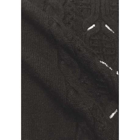 Pull noir uni avec une coupe droite un col rond large et à bijoux sur le flanc - Image 3
