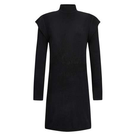 Robe courte noire unie à coupe ajustée un col montant et des manches longues