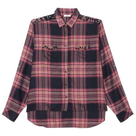 Chemisier tartan noir et rouge avec une coupe droite et un col français