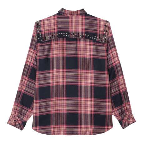Chemisier tartan noir et rouge avec une coupe droite et un col français - Image 2