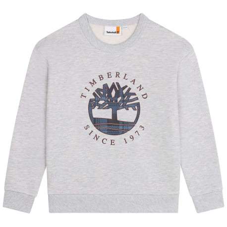 Sweat en coton mélangé gris uni avec une coupe droite et logo iconique