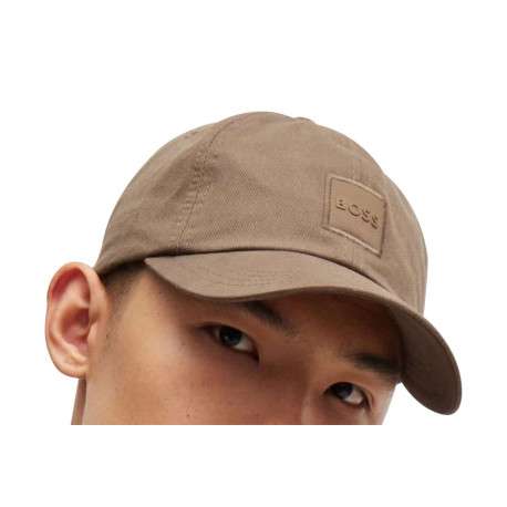 Casquette en coton camel unie à coupe strapback avec un patch logo de la marque - Image 4