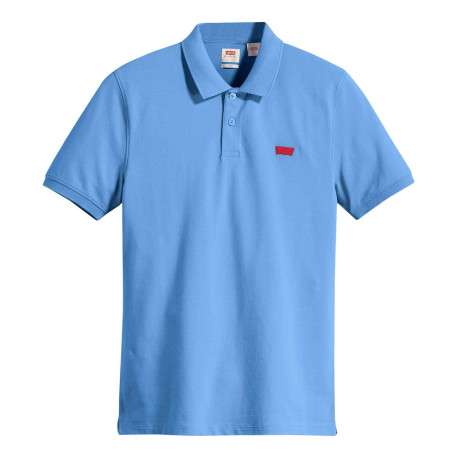 Polo en coton bleu en maille piquée avec une coupe slim et un col boutonné