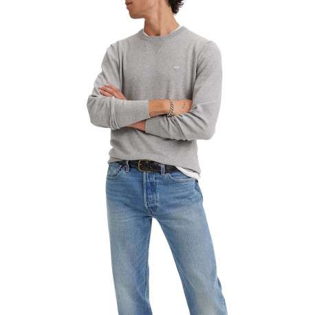 Pull gris uni avec une coupe droite un col rond et des manches longues - Image 4