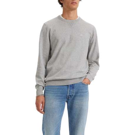 Pull gris uni avec une coupe droite un col rond et des manches longues - Image 5