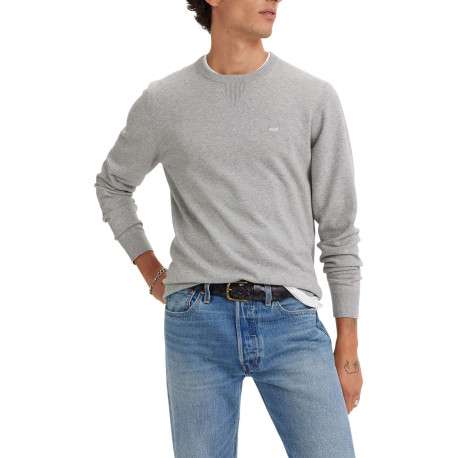 Pull gris uni avec une coupe droite un col rond et des manches longues - Image 7