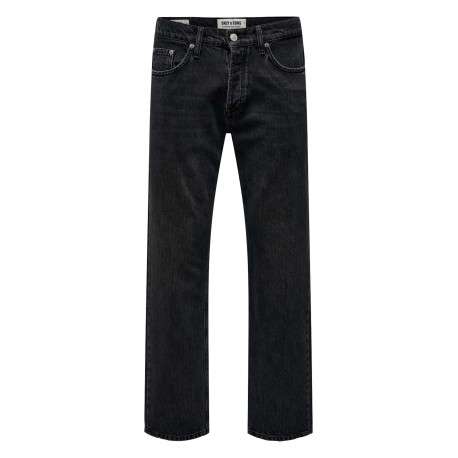 Jean Edge Straight en coton mélangé noir uni avec une coupe droite