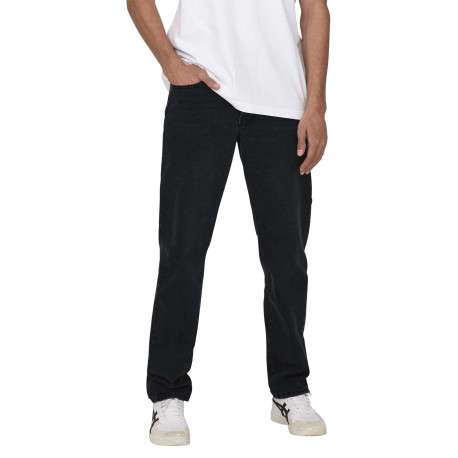 Jean Edge Straight en coton mélangé noir uni avec une coupe droite - Image 2