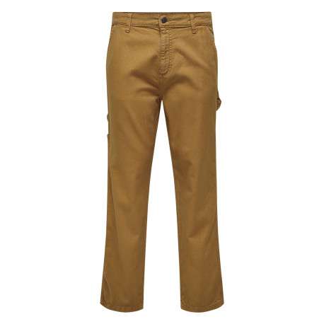 Pantalon en coton camel uni avec des poches et une coupe droite - Image 11