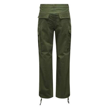 Pantalon en coton mélangé kaki uni avec des poches et une coupe droite - Image 2
