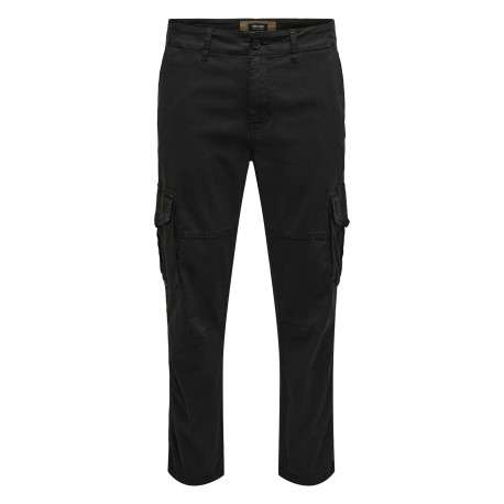 Pantalon en coton mélangé noir uni avec une coupe droite et des passants