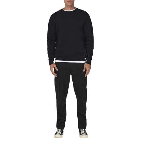 Pantalon en coton mélangé noir uni avec une coupe droite et des passants - Image 2
