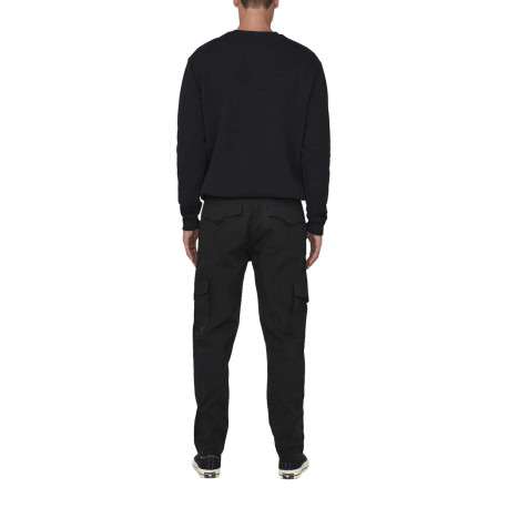 Pantalon en coton mélangé noir uni avec une coupe droite et des passants - Image 3