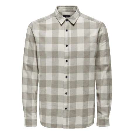 Chemise en coton beige à carreaux avec une coupe droite et un col français