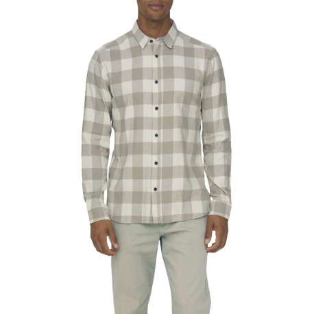 Chemise en coton beige à carreaux avec une coupe droite et un col français - Image 2