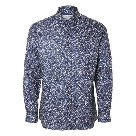 Chemise en coton biologique mélangé marine moucheté coupe droite col français
