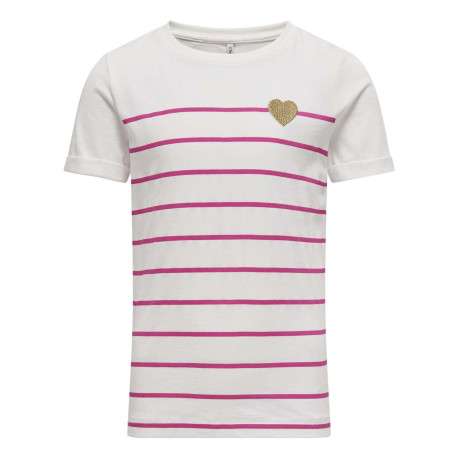 T-shirt en coton fuchsia rayé avec une coupe droite et un col rond