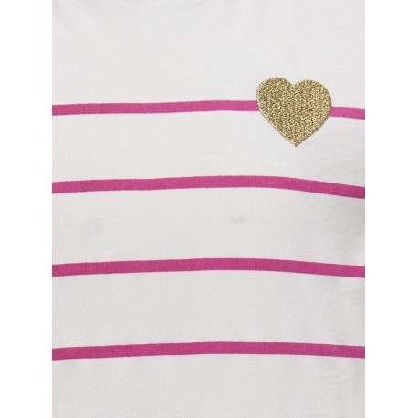 T-shirt en coton fuchsia rayé avec une coupe droite et un col rond - Image 2
