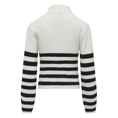 Pull blanc rayé en noir avec une coupe droite à col camionneur - Image 2