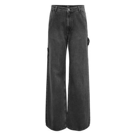 Jean en coton anthracite avec une coupe droite et plusieurs poches