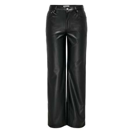 Pantalon noir uni aspect simili cuir avec une coupe droite et des poches - Image 11