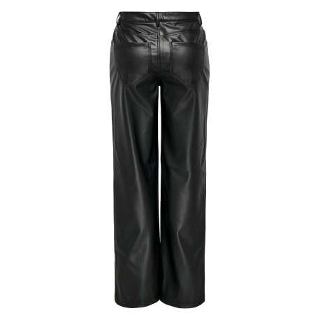 Pantalon noir uni aspect simili cuir avec une coupe droite et des poches - Image 12