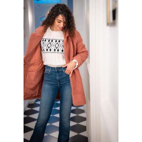 Pull blanc uni avec une coupe droite à col rond et des manches longues - Image 10