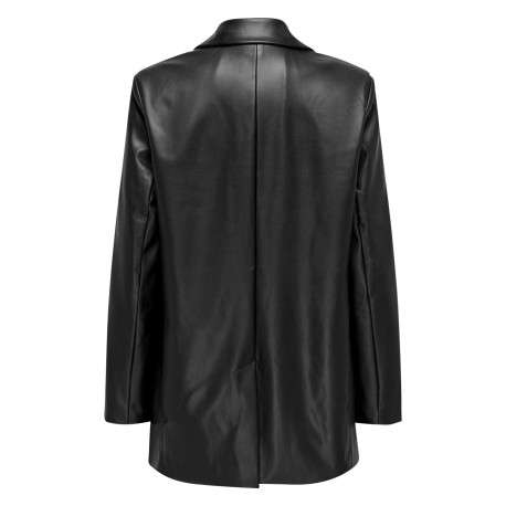 Blazer noir uni avec une coupe droite à col français et des manches longues - Image 2