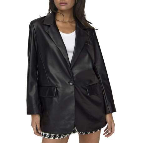 Blazer noir uni avec une coupe droite à col français et des manches longues - Image 3