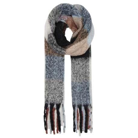 Echarpe multicolore avec des franges aux extrémités et des gros carreaux