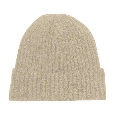 Bonnet beige uni doux et agréable en torsadé avec un gros revers