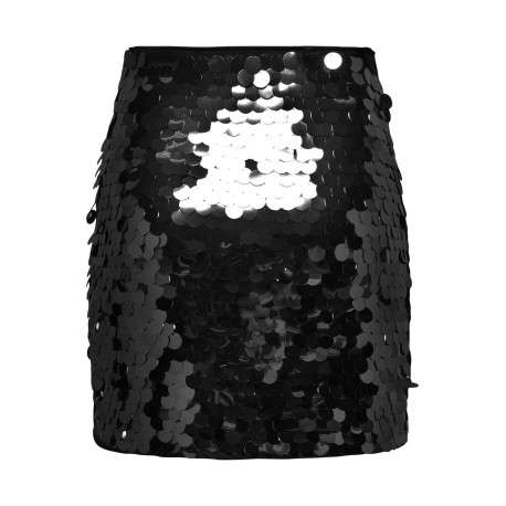 Jupe courte noire unie avec une coupe droite et une fermeture zippée - Image 2