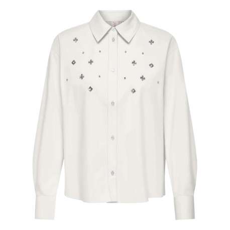 Blouse en coton blanche unie avec un col français et une fermeture boutonnée
