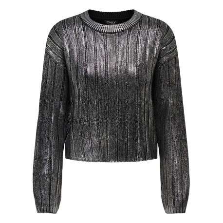 Pull anthracite uni brillant avec une coupe droite et un col rond
