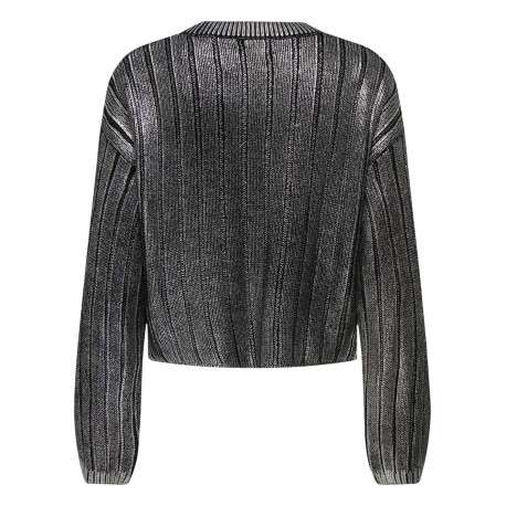 Pull anthracite uni brillant avec une coupe droite et un col rond - Image 2
