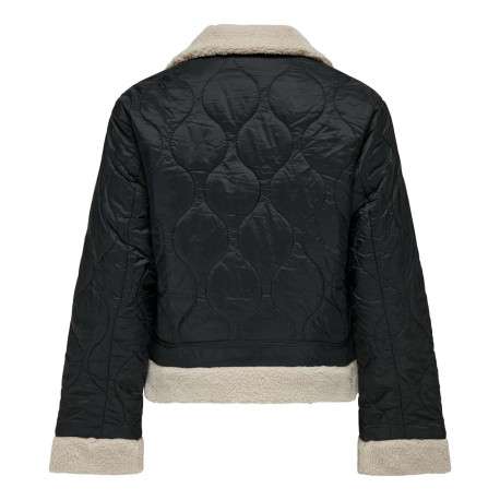Blouson noir uni à fermeture zippée avec une coupe droite et un col à rabats - Image 2