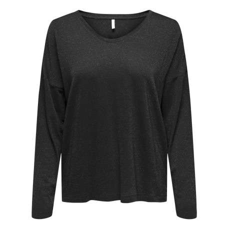 T-shirt noir uni avec une coupe droite à col v et des manches longues
