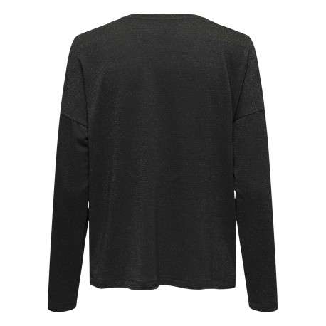 T-shirt noir uni avec une coupe droite à col v et des manches longues - Image 2