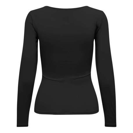 T-shirt noir uni avec une coupe droite et un col rond à manches longues - Image 2