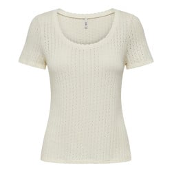 Top en coton écru uni avec des manches courtes et une coupe droite