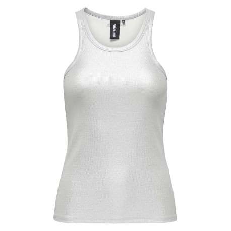 Débardeur en coton argent uni avec une coupe droite et un col rond