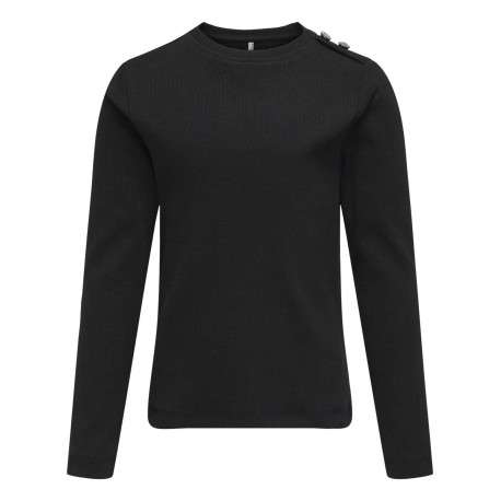 T-shirt en coton noir uniavec une coupe droite et des bijoux décoratifs