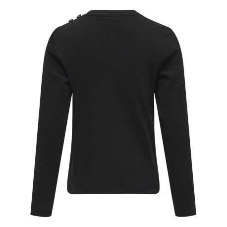 T-shirt en coton noir uniavec une coupe droite et des bijoux décoratifs - Image 2