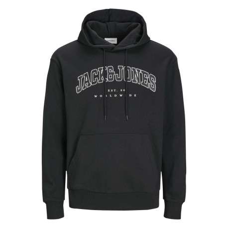 Sweat à capuche en coton mélangé noir uni à coupe droite imprimé